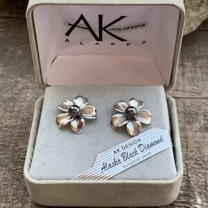 AK Design Silver Flower Earrings w/ Hematite Known as Alaska Black Diamond